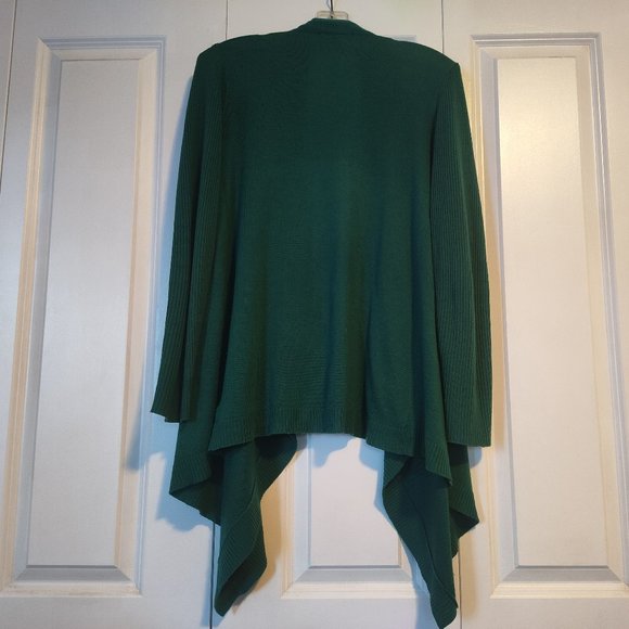 Green Open-Front Waterfall Knit Cardigan - Picture 3 of 4